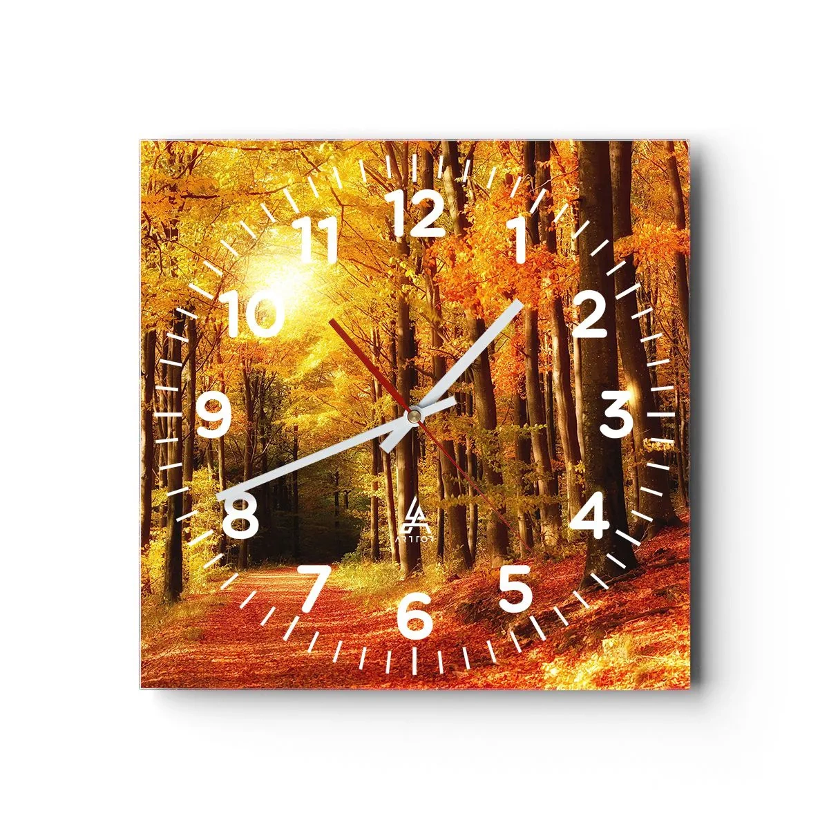 Horloge murale - Pendule murale - Automne doré sur une route forestière - 30x30 cm