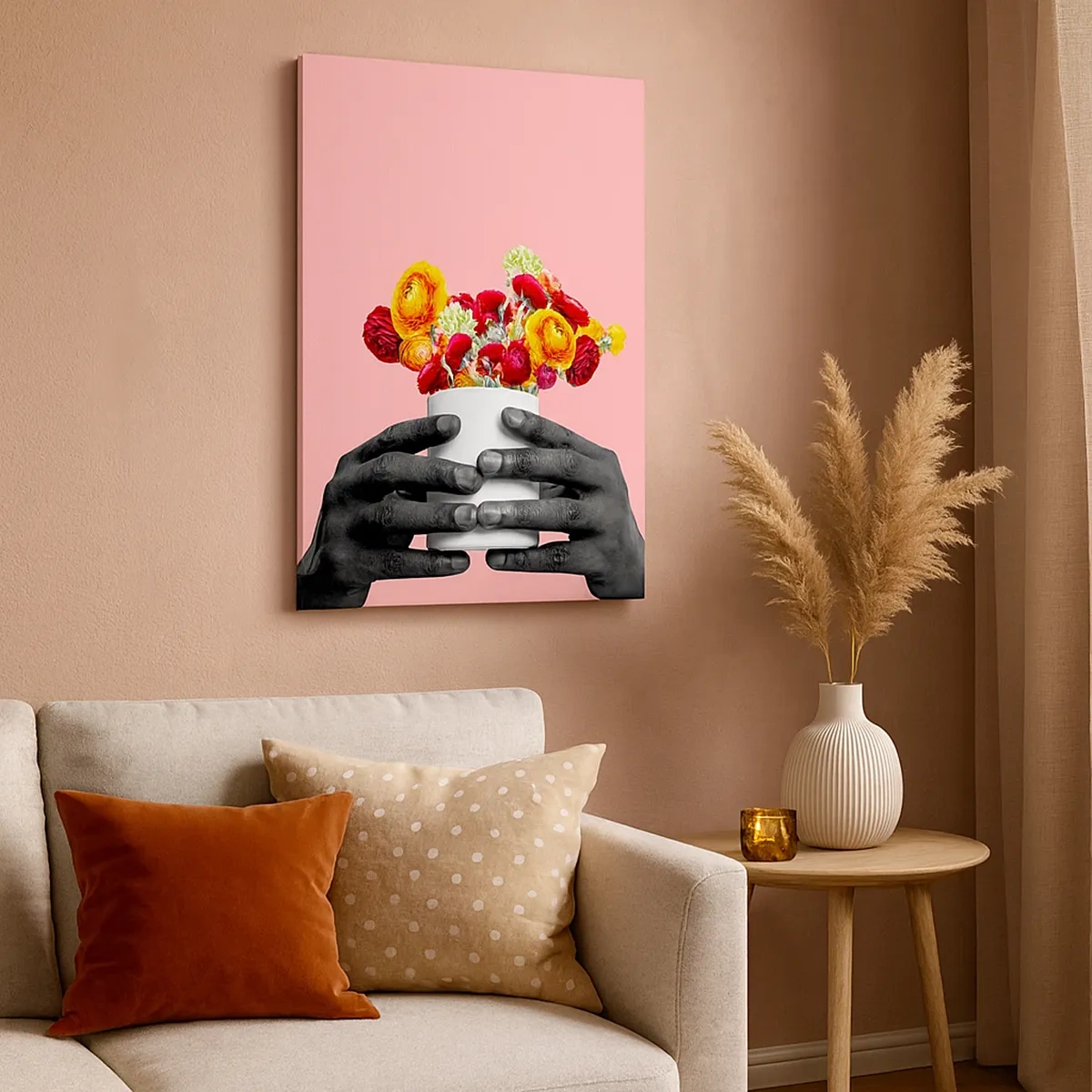 Impression sur toile - Image sur toile - Mains tenant un bouquet de fleurs colorées - 50x70cm - Apothéose de la vie - Décoration murale moderne pour le salon et la chambre ARTTOR