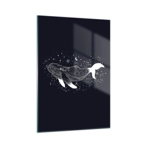 Impression sur verre - Image sur verre - Silhouette blanche graphique d'une baleine flottant dans l'espace - 50x70cm - Dans l'océan de l'univers - Décoration murale moderne pour le salon et la chambre ARTTOR