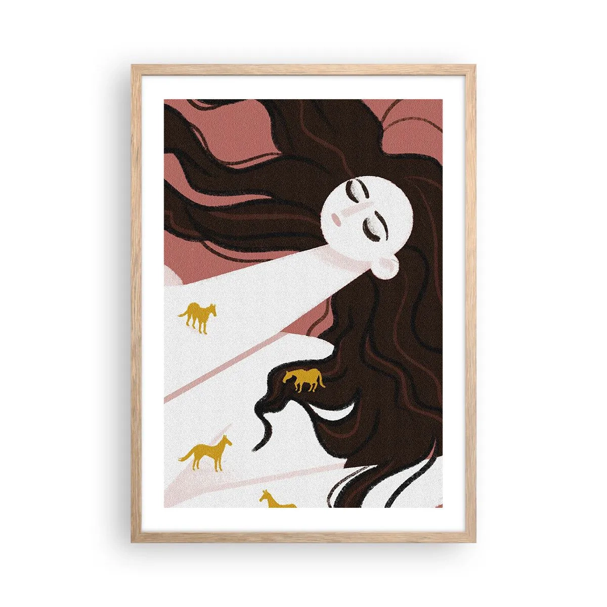 Affiche dans un chêne clair - Poster - Rêve d'un cheval d'or - 50x70 cm