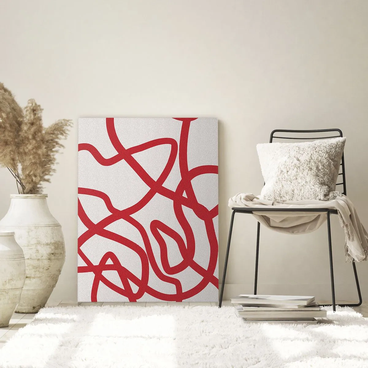 Impression sur verre - Image sur verre - Lignes rouges tourbillonnant dynamiquement sur un fond blanc - 50x70cm - Rouge sur blanc - Décoration murale moderne pour le salon et la chambre ARTTOR