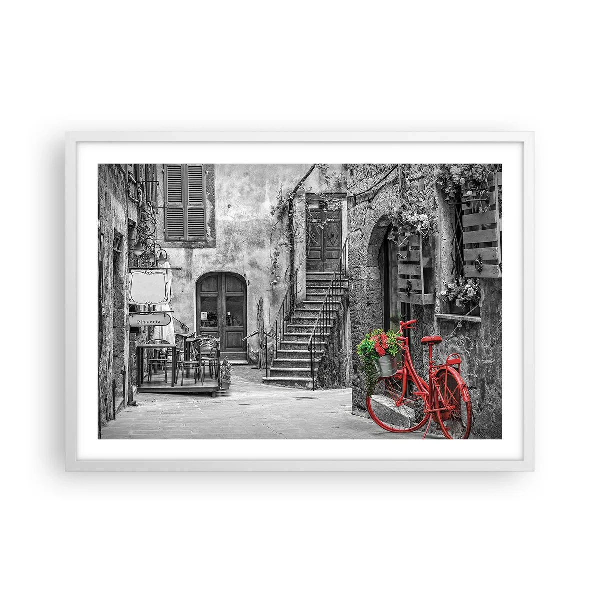 Affiche dans un cadre blanc - Poster - Ruelle toscane - 70x50 cm