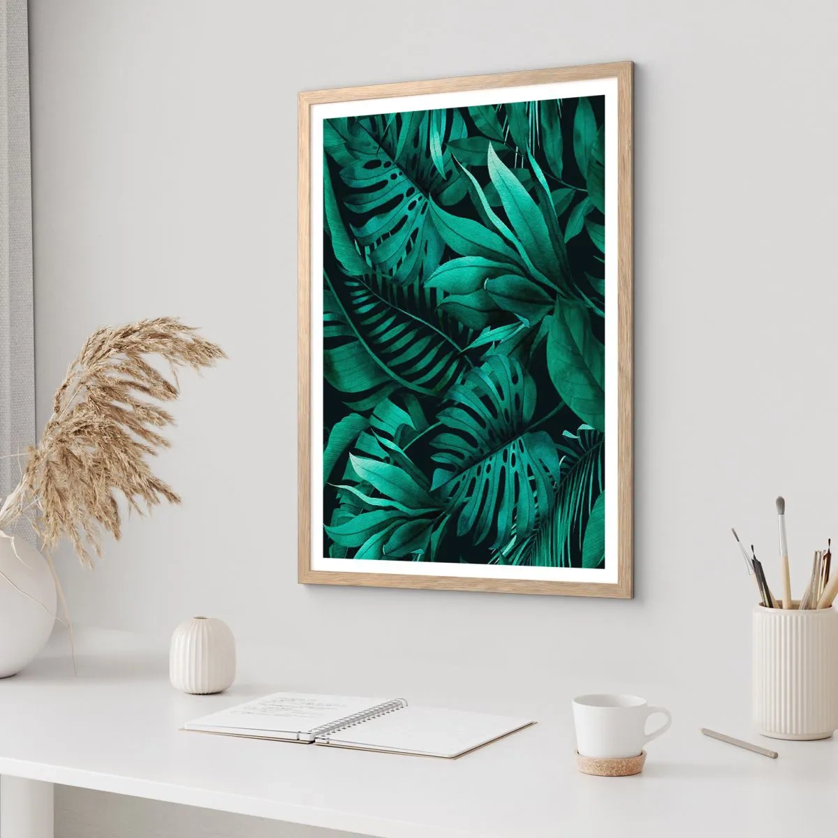 Affiche dans un chêne clair - Poster - Profondeur du vert tropical - 50x70 cm