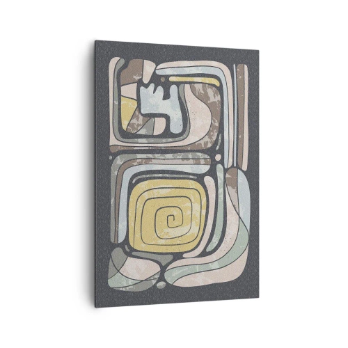 Impression sur toile - Image sur toile - Motifs précolombiens aux couleurs pastel sur fond sombre - 70x100cm - L'abstraction dans l'esprit précolombien - Décoration murale moderne pour le salon et la chambre ARTTOR