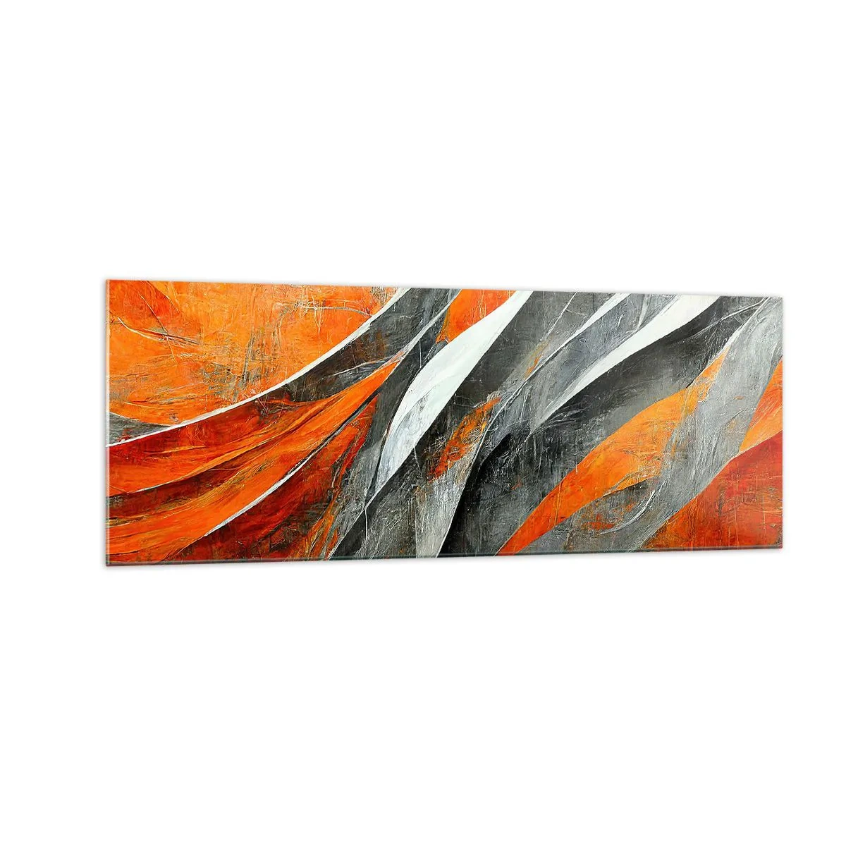 Impression sur verre - Image sur verre - Lignes abstraites dans les tons orange et gris - 140x50cm - Chaleur et froid - Décoration murale moderne pour le salon et la chambre ARTTOR