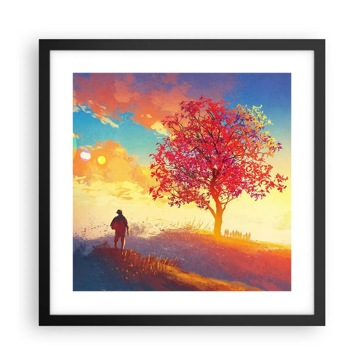 Affiche dans un cadre noir - Poster - Pèlerin à destination - 40x40 cm