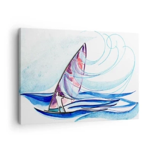 Impression sur toile - Image sur toile - Un surfeur chevauchant les vagues dans une composition abstraite à l'aquarelle - 70x50cm - Avec le vent au rythme des vagues - Décoration murale moderne pour le salon et la chambre ARTTOR