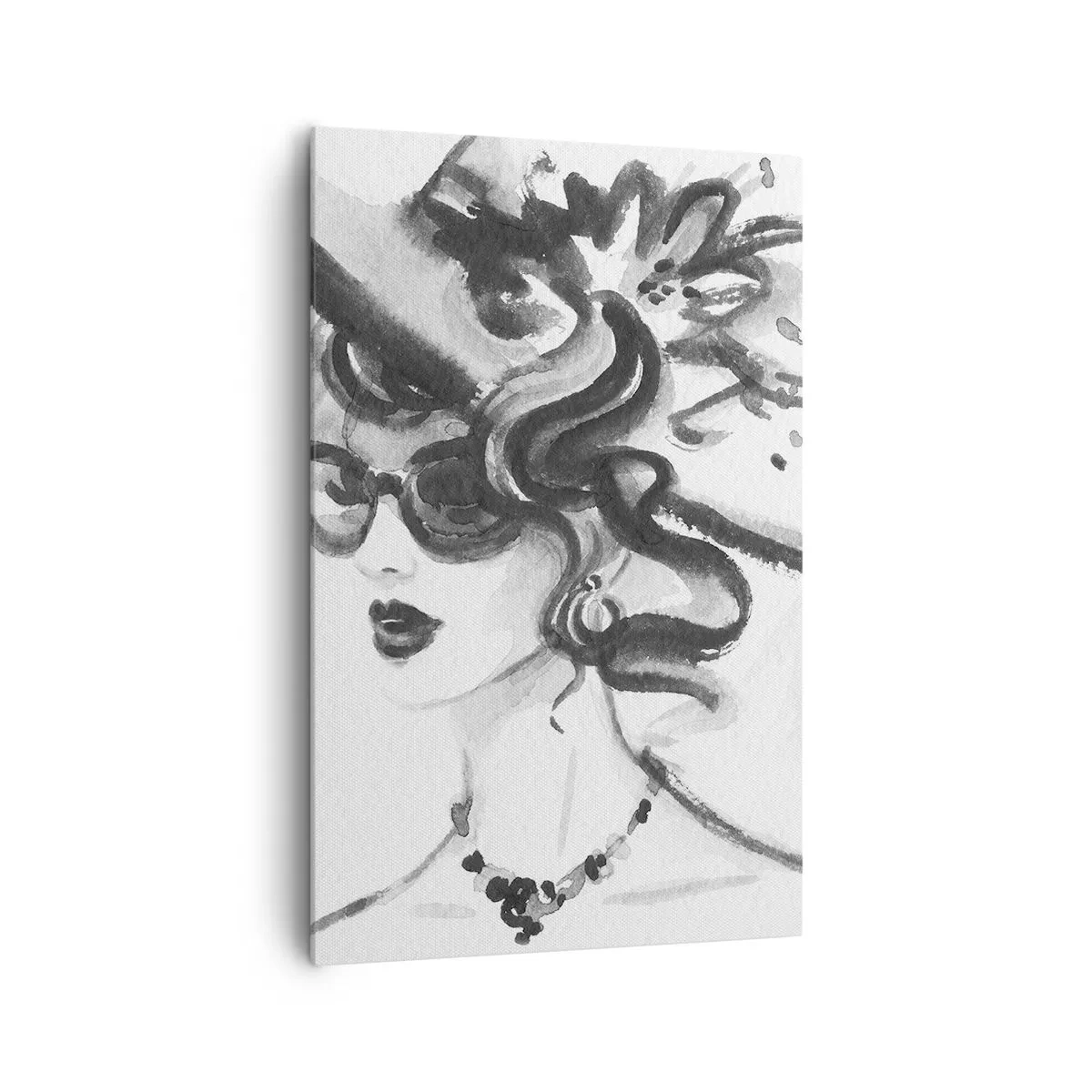 Impression sur toile - Image sur toile - Femme élégante avec un chapeau de style noir et blanc - 80x120cm - Une dame de caractère - Décoration murale moderne pour le salon et la chambre ARTTOR