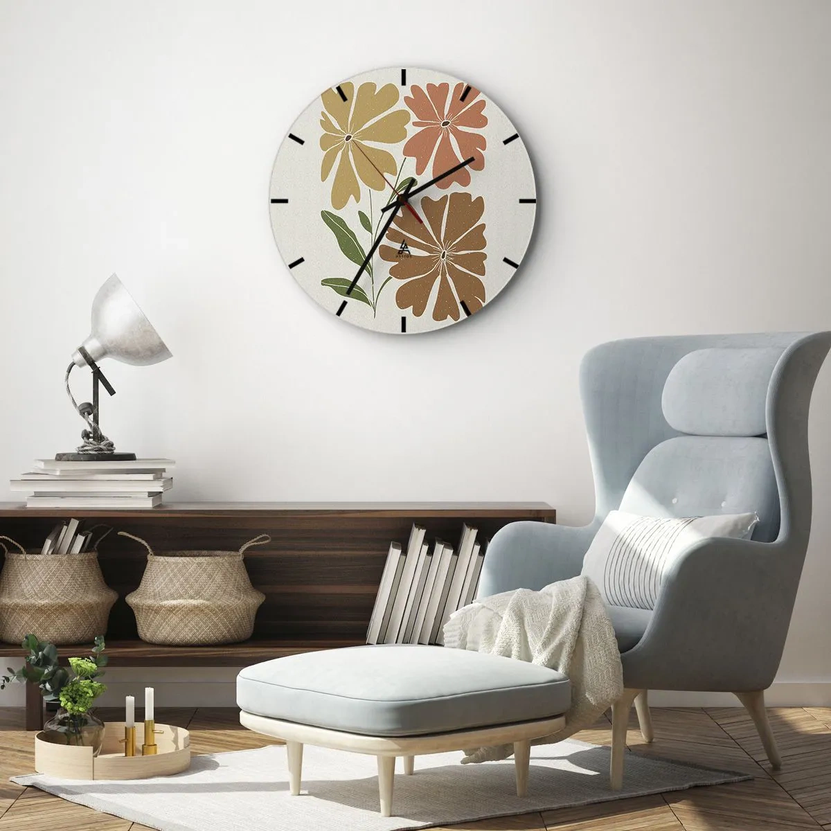 Horloge murale - Pendule murale - Une composition florale aux tons chauds sur un fond clair - 30x30cm - Nature et géométrie - Décoration murale moderne pour le salon, la cuisine et la chambre ARTTOR