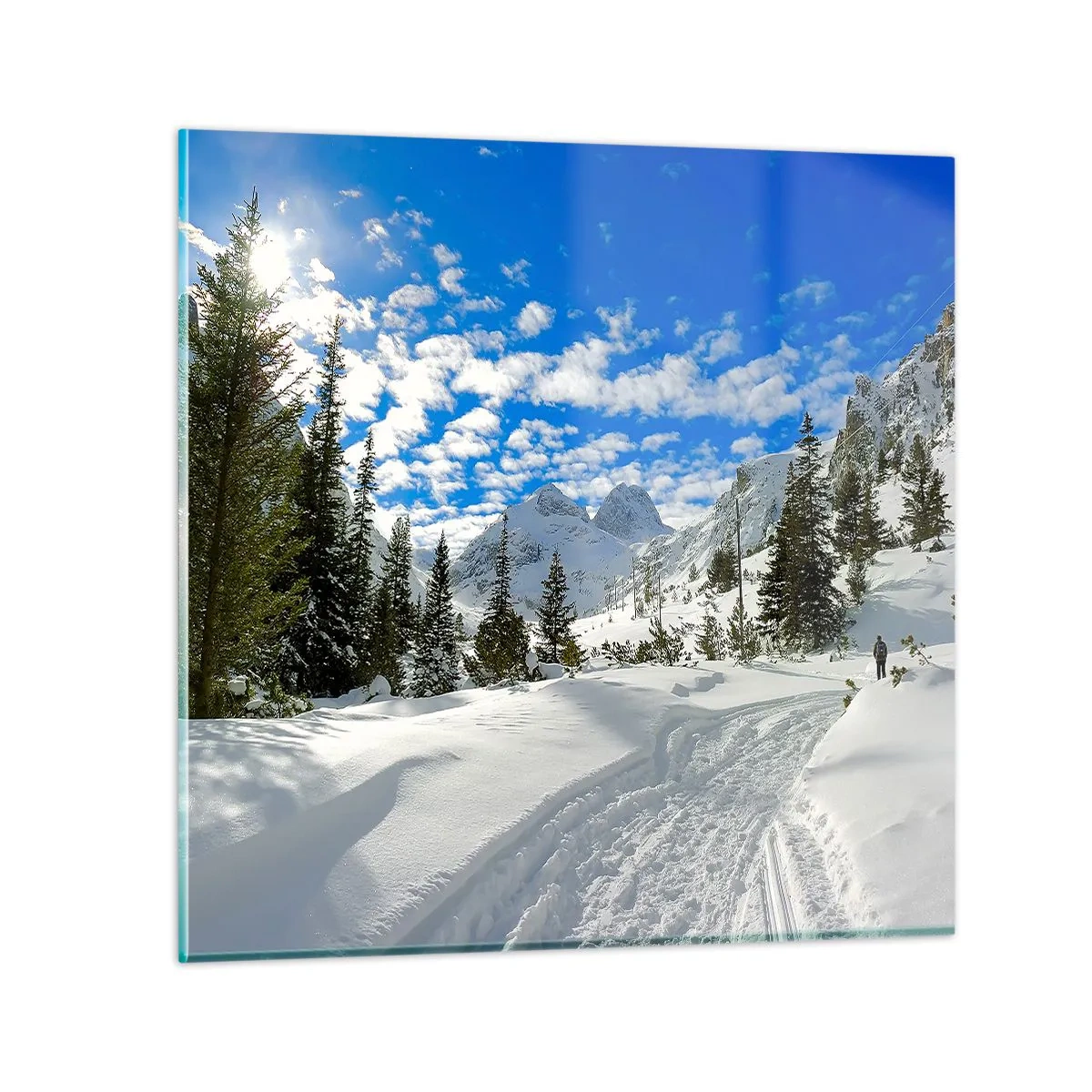 Impression sur verre - Image sur verre - Dans la neige et au soleil - 50x50 cm