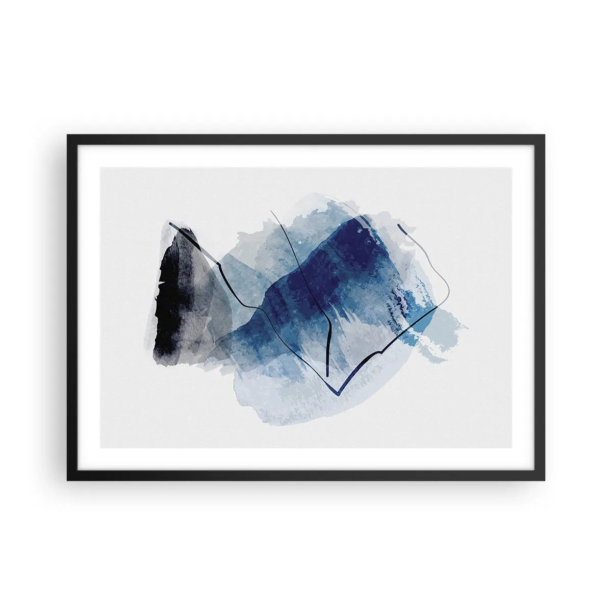 Affiche dans un cadre noir - Poster - Formes abstraites dans des tons de bleu avec des lignes délicates - 70x50cm - Montagne de glace - Décoration murale moderne pour le salon et la chambre ARTTOR