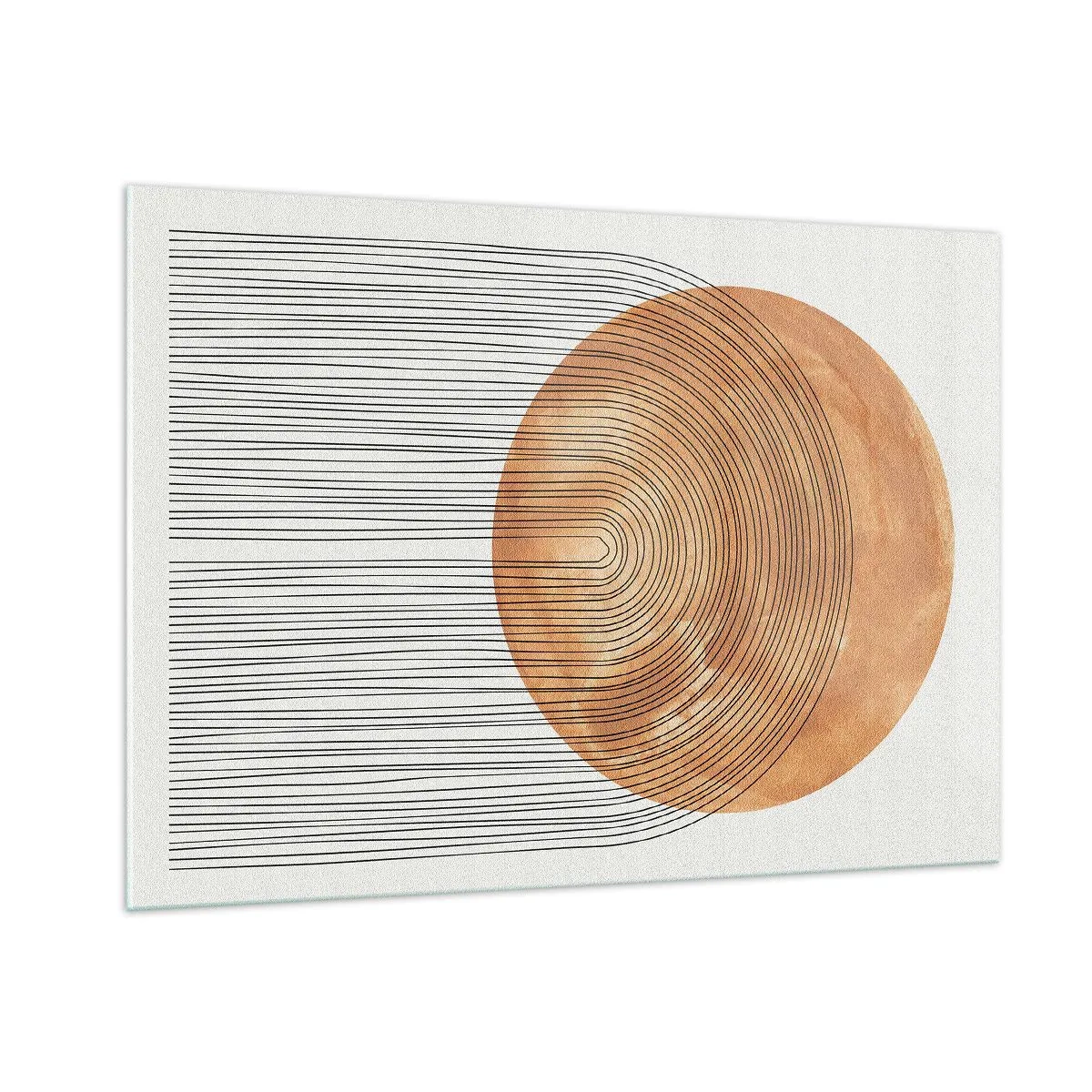 Impression sur verre - Image sur verre - Forme géométrique avec des lignes concentriques et un cercle doré - 100x70cm - Composition solaire - Décoration murale moderne pour le salon et la chambre ARTTOR