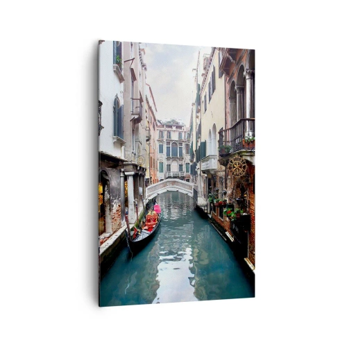 Impression sur toile - Image sur toile - Un canal à Venise avec une gondole et des bâtiments historiques - 80x120cm - Paysage vénitien avec une gondole et un pont - Décoration murale moderne pour le salon et la chambre ARTTOR