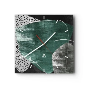 Horloge murale - Pendule murale - Composition abstraite avec des formes vertes et des motifs à pois - 30x30cm - Abstraction colorée avec feuille d'or - Décoration murale moderne pour le salon et la chambre ARTTOR