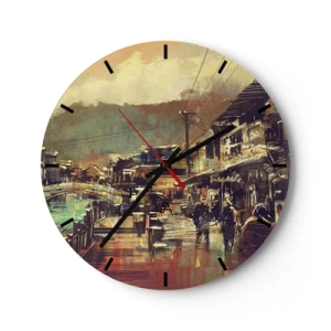 Horloge murale - Pendule murale - Une scène de rue de ville picturale avec un pont et des montagnes en arrière-plan. - 30x30cm - La vie comme une richesse de gris - Décoration murale moderne pour le salon, la cuisine et la chambre ARTTOR