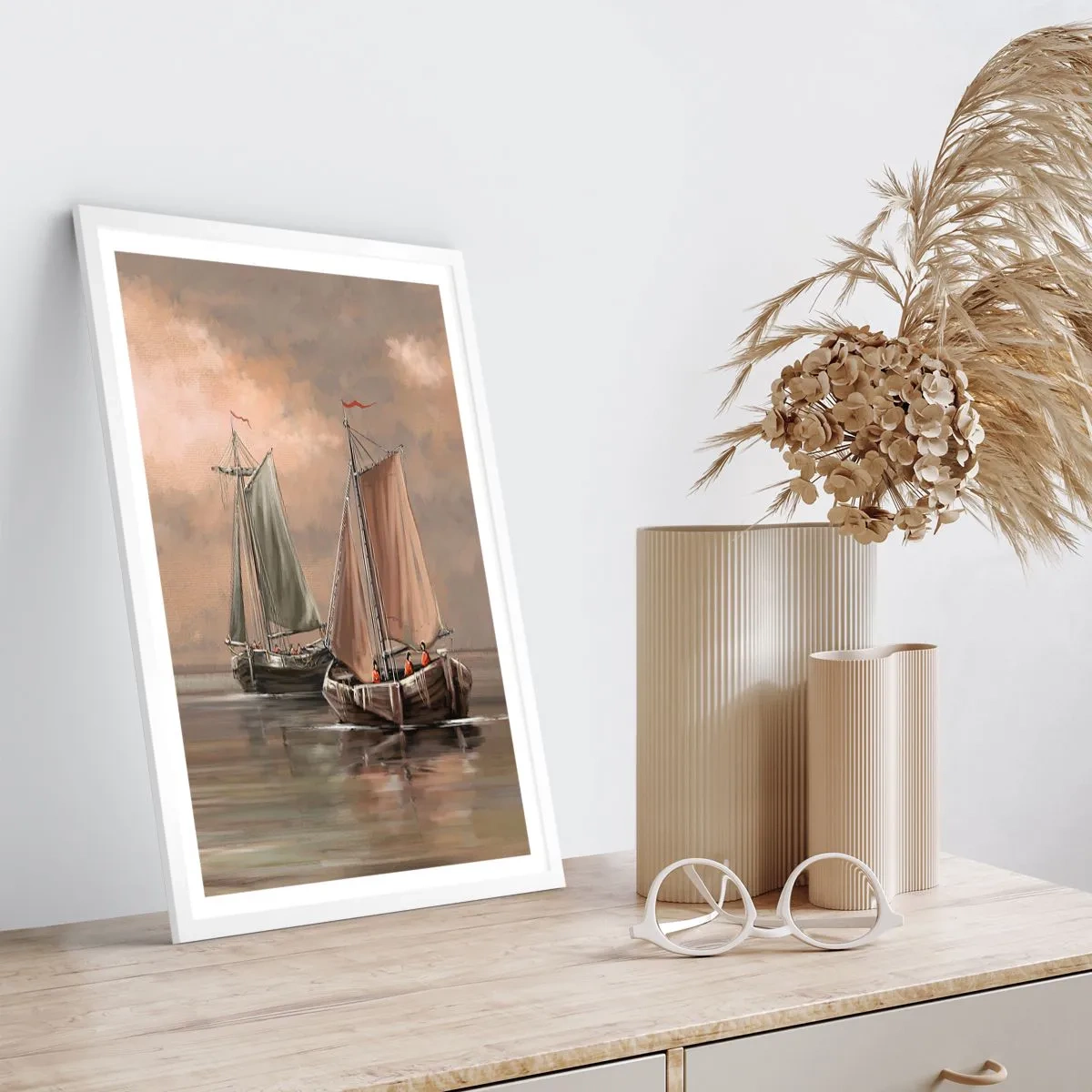 Affiche dans un cadre blanc - Poster - Le retour des marins - 70x100 cm