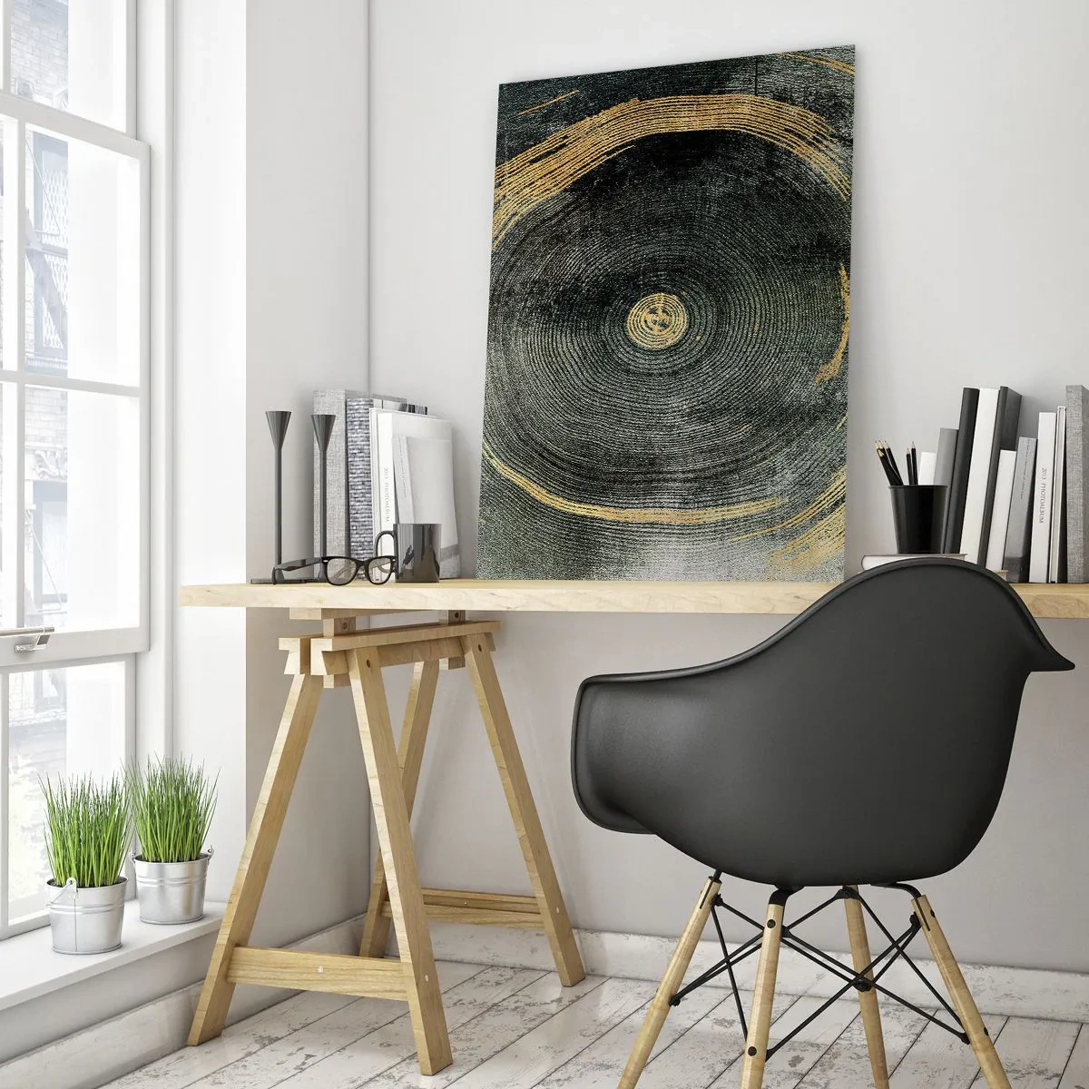 Impression sur verre - Image sur verre - Cercles concentriques avec des accents dorés - 70x100cm - Changement et persistance - Décoration murale moderne pour le salon et la chambre ARTTOR