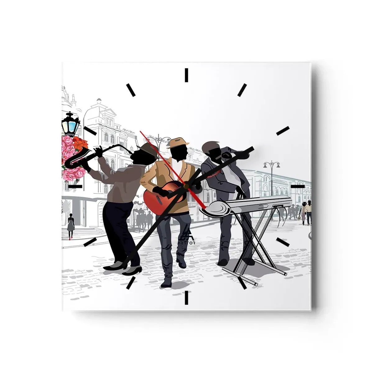 Horloge murale - Pendule murale - Des musiciens de rue jouent dans un paysage urbain - 30x30cm - Musique de rue - Décoration murale moderne pour le salon et la chambre ARTTOR
