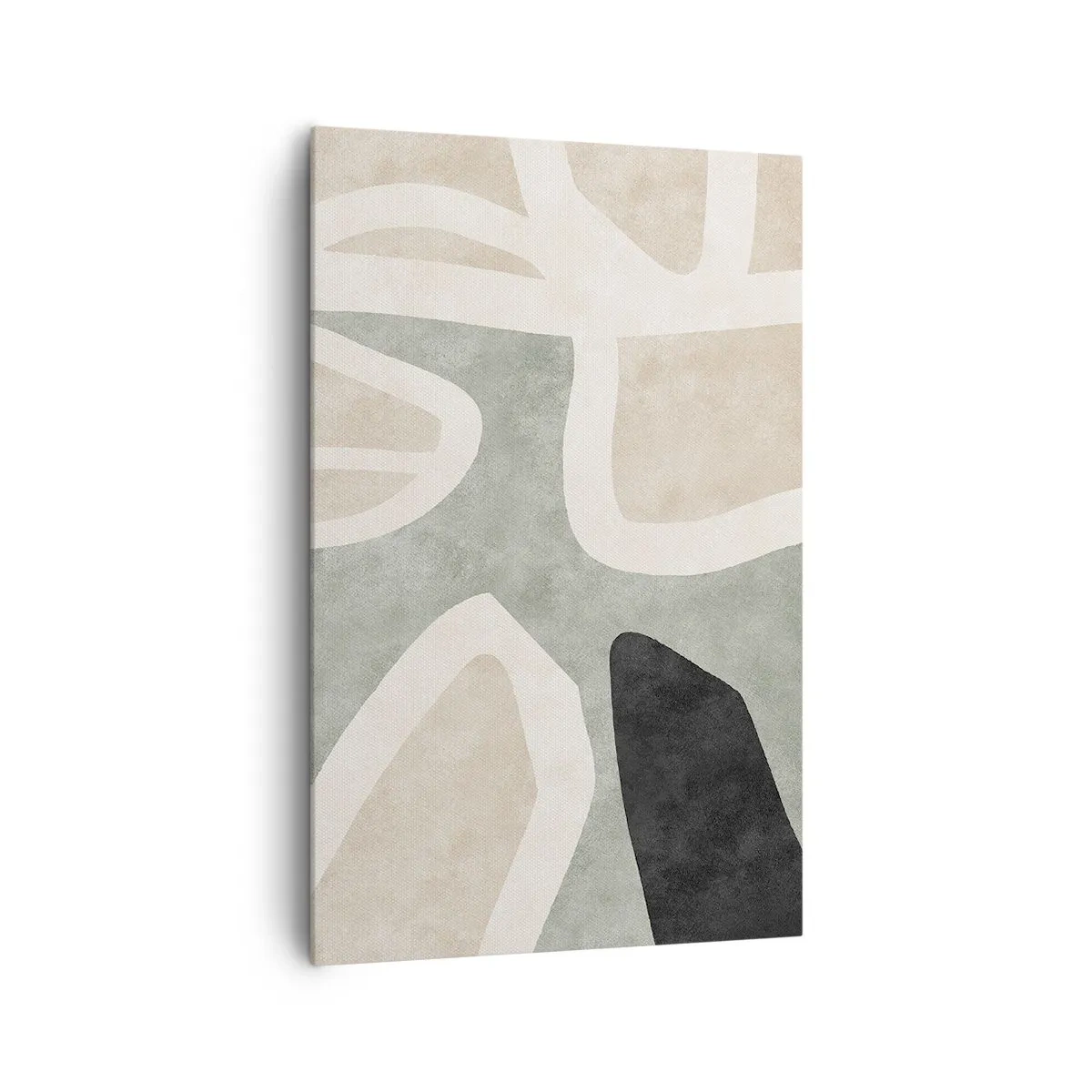 Impression sur toile - Image sur toile - Formes abstraites aux couleurs tamisées - 80x120cm - Composition pour motif noir - Décoration murale moderne pour le salon et la chambre ARTTOR