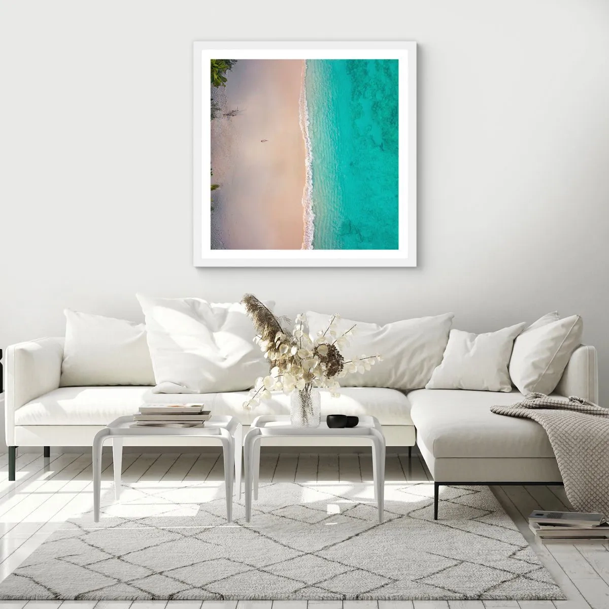 Affiche dans un cadre blanc - Poster - Plage paradisiaque - 60x60 cm