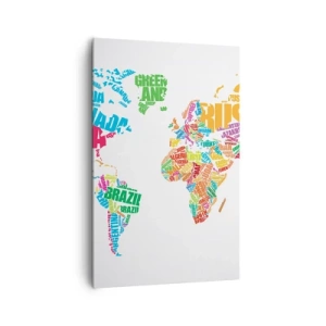 Impression sur toile - Image sur toile - Carte du monde colorée avec les noms des pays - 80x120cm - je veux tous les rencontrer - Décoration murale moderne pour le salon et la chambre ARTTOR