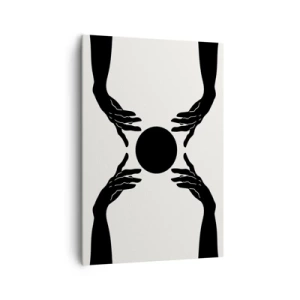 Impression sur toile - Image sur toile - Mains noires dans une composition symétrique avec une boule - 70x100cm - Signe secret - Décoration murale moderne pour le salon et la chambre ARTTOR