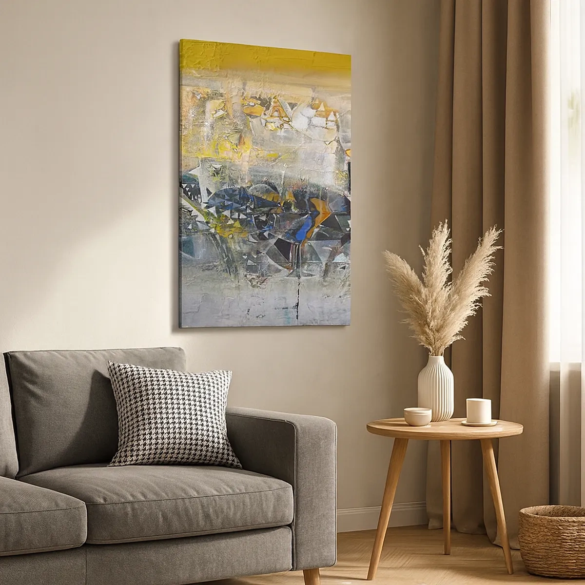 Impression sur toile - Image sur toile - Abstraction avec des nuances dominantes de jaune et de gris - 50x70cm - Tout se met en place - Décoration murale moderne pour le salon et la chambre ARTTOR