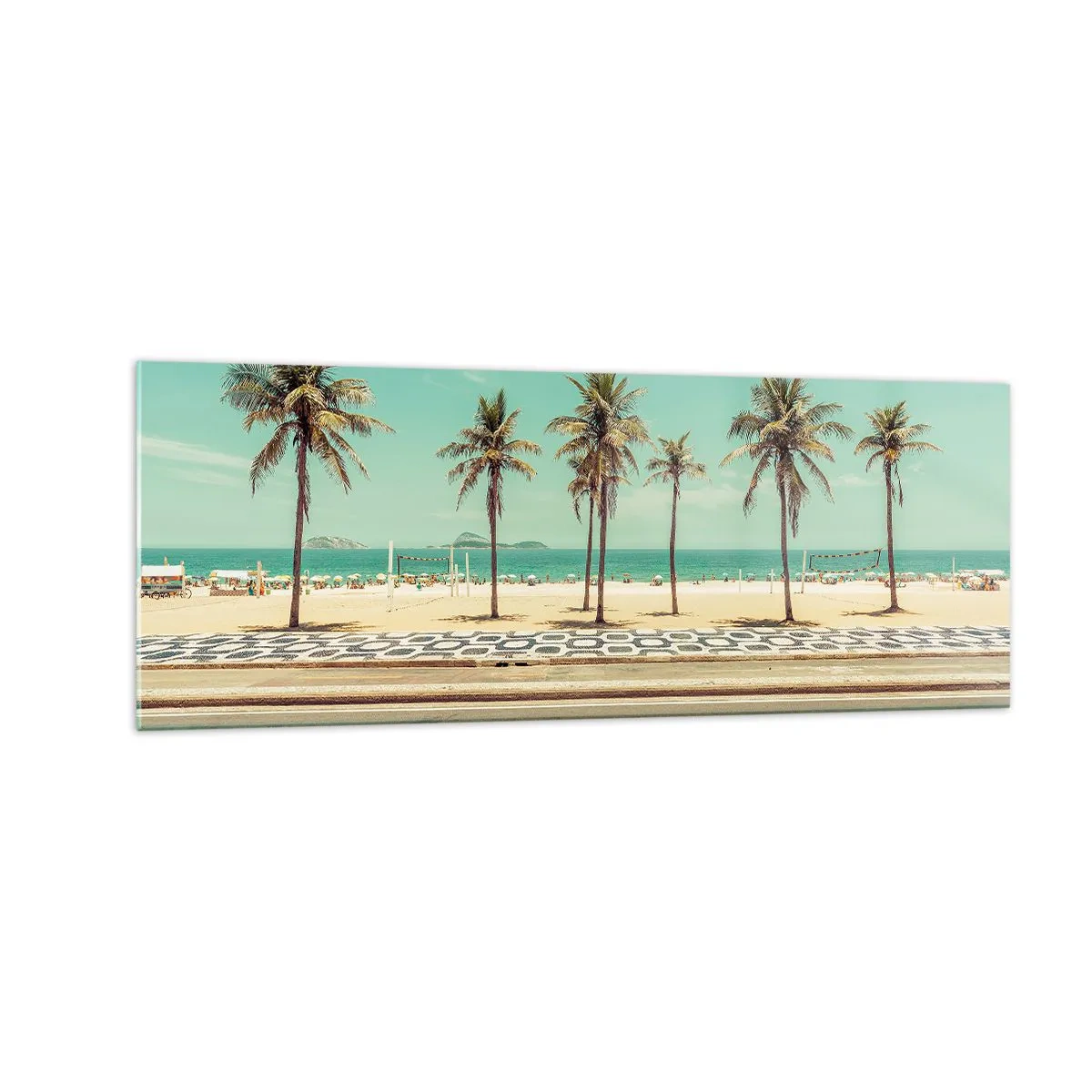 Impression sur verre - Image sur verre - Palmiers sur la plage surplombant la mer et le ciel bleu - 140x50cm - Gardien de plage - Décoration murale moderne pour le salon et la chambre ARTTOR