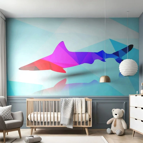 Papier Peint Autocollant Deluxe Sticker - Un requin dans un espace de cristal - Animaux, Requin, Figure géométrique - 100x70 cm