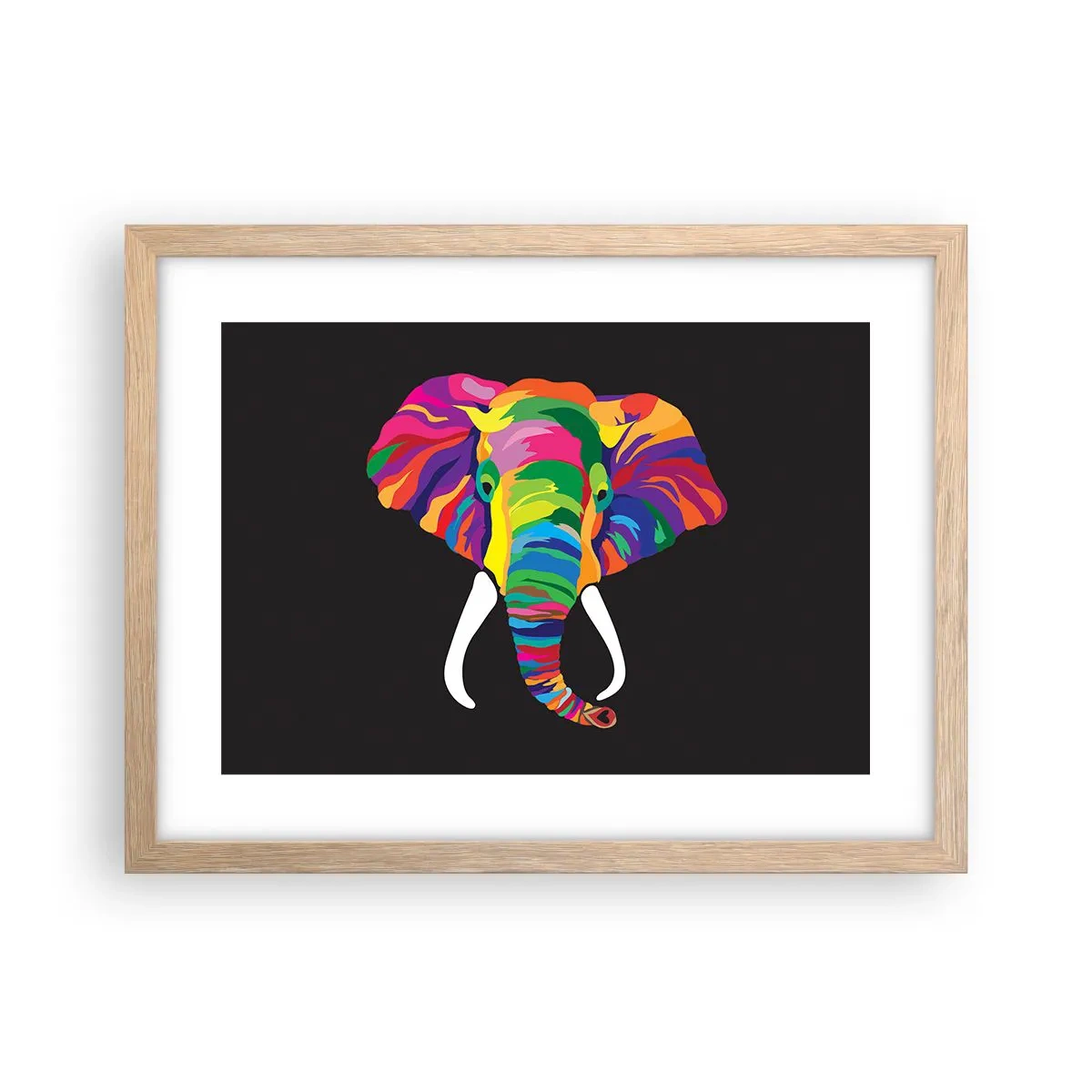 Affiche dans un chêne clair - Poster - L'éléphant qui aimait se baigner dans un arc-en-ciel - 40x30 cm