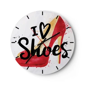 Horloge murale - Pendule murale - Un talon haut rouge avec les mots « J'aime les chaussures » écrits dessus. - 30x30cm - L'amour a plusieurs noms - Décoration murale moderne pour le salon, la cuisine et la chambre ARTTOR