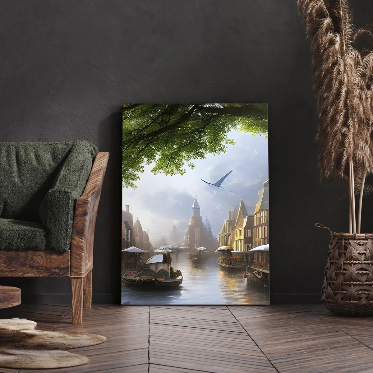 Impression sur toile - Image sur toile - Paysage urbain néerlandais - 55x100 cm