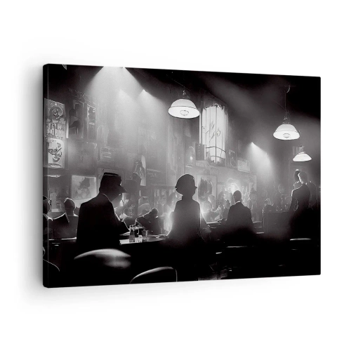 Impression sur toile - Image sur toile - Scène de boîte de nuit de jazz en noir et blanc - 70x50cm - Dans une ambiance jazz - Décoration murale moderne pour le salon et la chambre ARTTOR