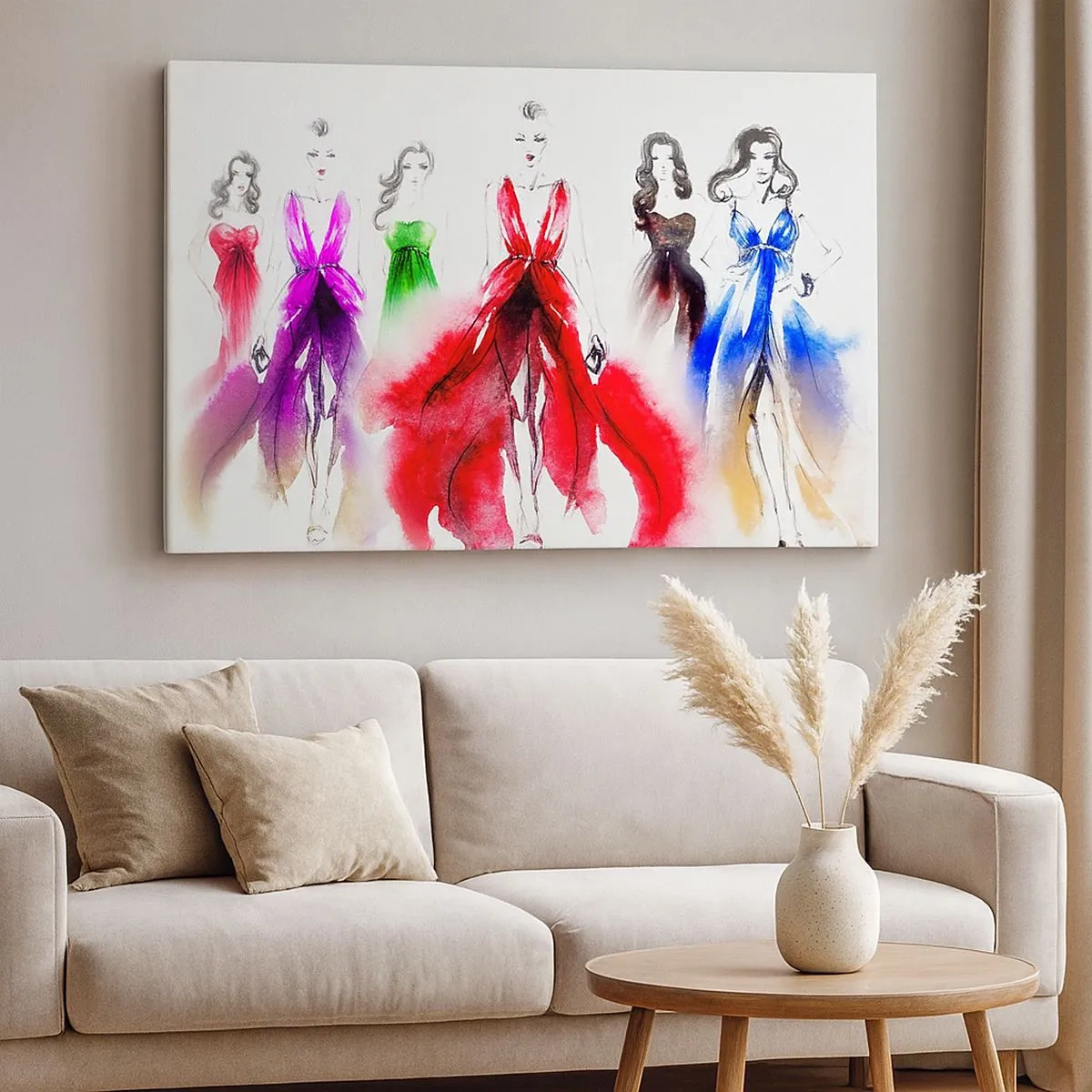 Impression sur toile - Image sur toile - Illustration de mode avec des modèles en robes colorées - 70x50cm - Ambiances pour les déguisements - Décoration murale moderne pour le salon et la chambre ARTTOR