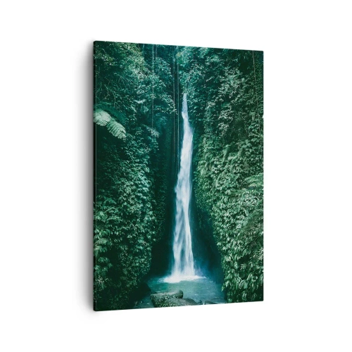 Impression sur toile - Image sur toile - Une cascade entourée d'une végétation tropicale dense - 50x70cm - Fontaine tropicale - Décoration murale moderne pour le salon et la chambre ARTTOR