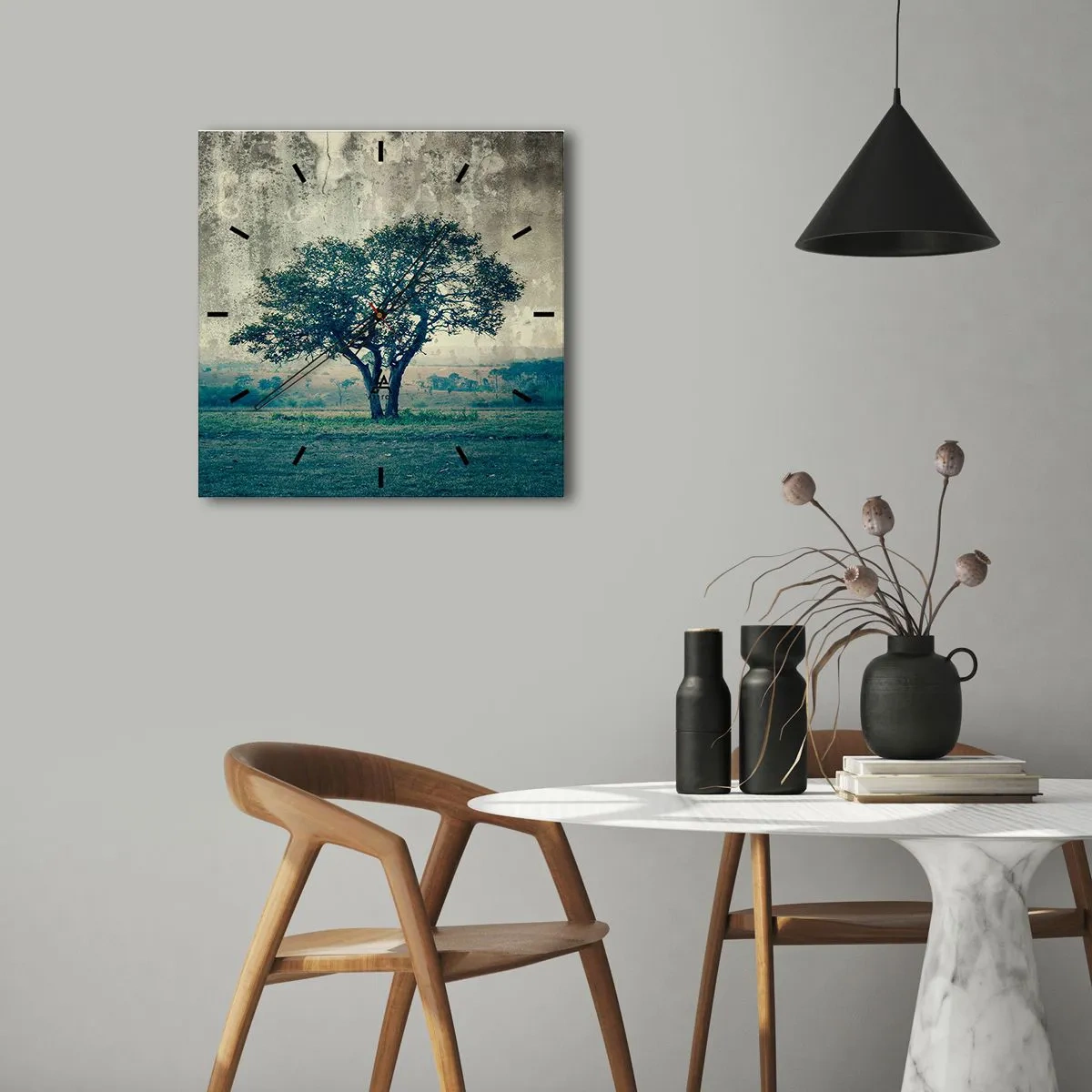 Horloge murale - Pendule murale - Un pommier sur un champ bleu ? - 40x40 cm