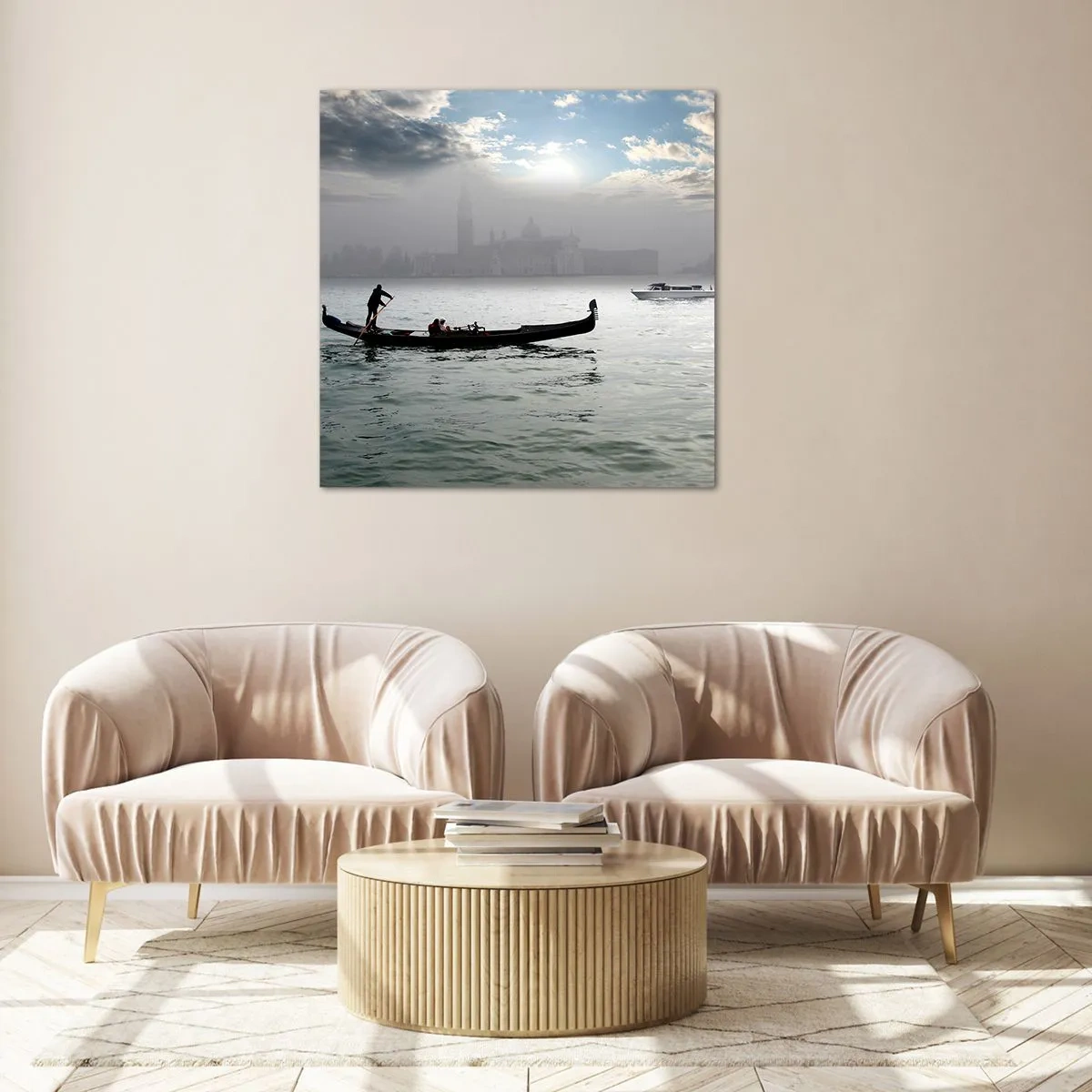 Impression sur verre - Image sur verre - Une ville fabuleuse faite d'eau et de brouillard - 70x70 cm