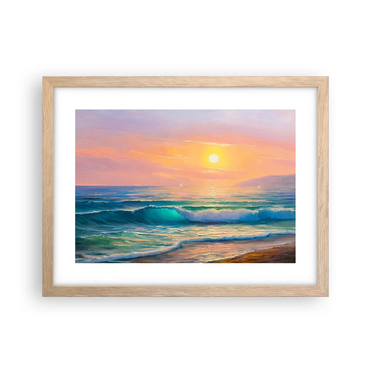 Affiche dans un chêne clair - Poster - Le chant turquoise des vagues - 40x30 cm