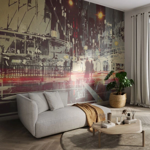 Papier peint sur mesure Premium Sand - Une grande traversée de ville - Ville, Architecture, Vie nocturne
