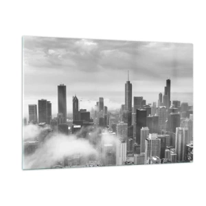Impression sur verre - Image sur verre - Panorama de la ville avec des gratte-ciels en noir et blanc - 120x80cm - Paysage américain - Décoration murale moderne pour le salon et la chambre ARTTOR