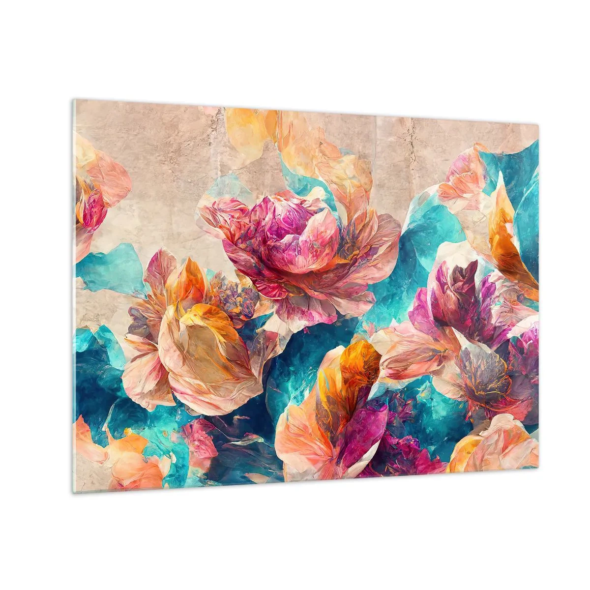 Impression sur verre - Image sur verre - Fleurs colorées sur fond aquarelle - 70x50cm - Splendeur colorée du bouquet - Décoration murale moderne pour le salon et la chambre ARTTOR
