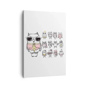 Impression sur toile - Image sur toile - Des hiboux dans différents styles et vêtements - 50x70cm - Tant de rôles à jouer - Décoration murale moderne pour le salon et la chambre ARTTOR
