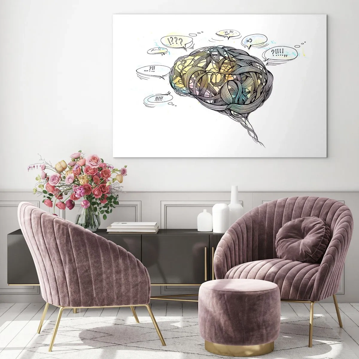 Impression sur verre - Image sur verre - Illustration artistique d'un cerveau aux accents colorés - 100x70cm - L'homme - un grand mystère - Décoration murale moderne pour le salon et la chambre ARTTOR