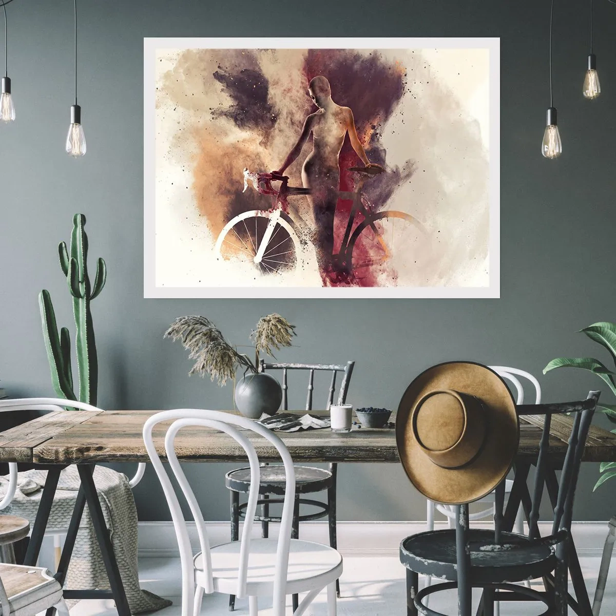 Affiche - Poster - Silhouette abstraite avec un vélo dans un style artistique - 100x70cm - Une âme de vélo aux formes marbrées - Décoration murale moderne pour le salon et la chambre ARTTOR