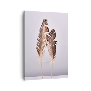 Impression sur toile - Image sur toile - Plumes délicates sur fond clair dans un style minimaliste - 50x70cm - Face au néant - Décoration murale moderne pour le salon et la chambre ARTTOR