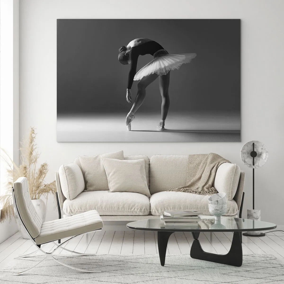 Impression sur verre - Image sur verre - Silhouette noire et blanche d'une ballerine dans une pose gracieuse - 70x50cm - Belle ballerine - Décoration murale moderne pour le salon et la chambre ARTTOR