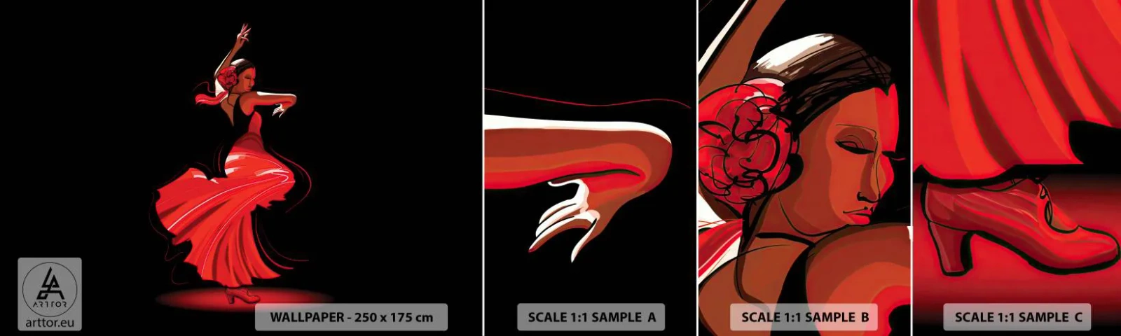 Échantillon de Papier Peint Autocollant Deluxe Sticker - L'esprit fougueux du flamenco - Danseur, Flamenco, Danse - 100x30 cm