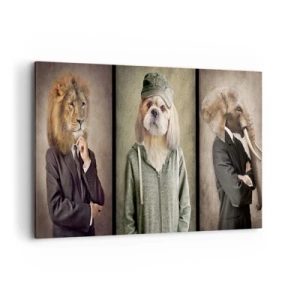 Impression sur toile - Image sur toile - Portraits stylisés d'un lion, d'un chien et d'un éléphant dans des vêtements élégants - 120x80cm - je préfère plus détendu - Décoration murale moderne pour le salon et la chambre ARTTOR