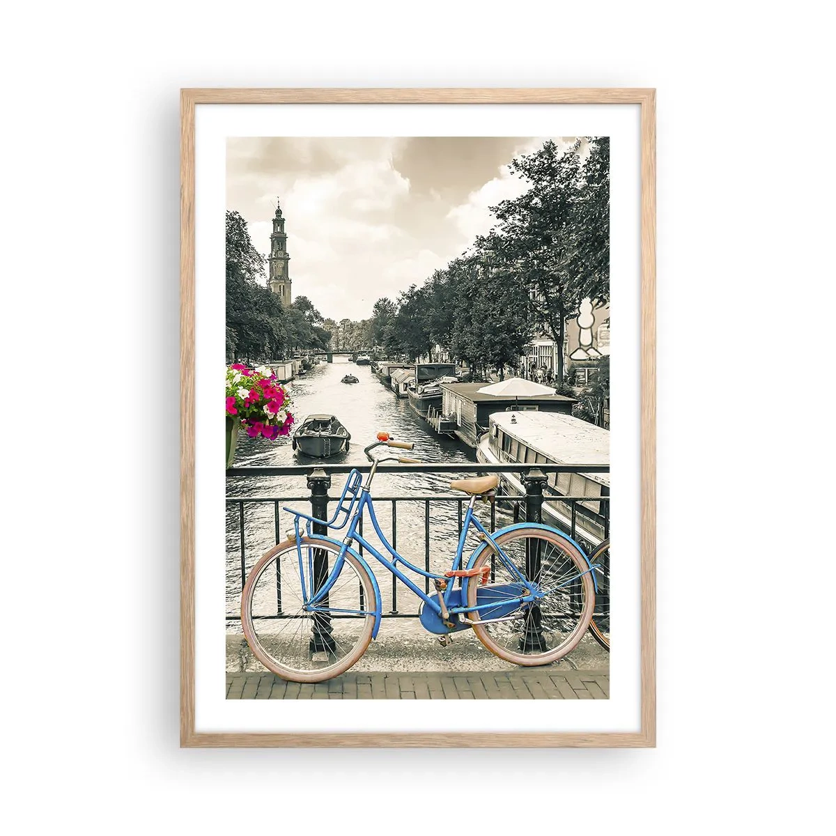 Affiche dans un chêne clair - Poster - Couleurs de rue d'Amsterdam - 50x70 cm