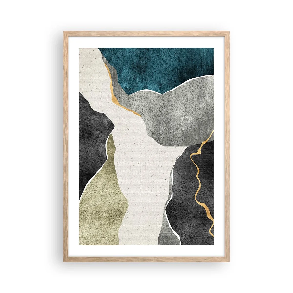Affiche dans un chêne clair - Poster - Composition mosaïque avec un fil d'or - 50x70 cm